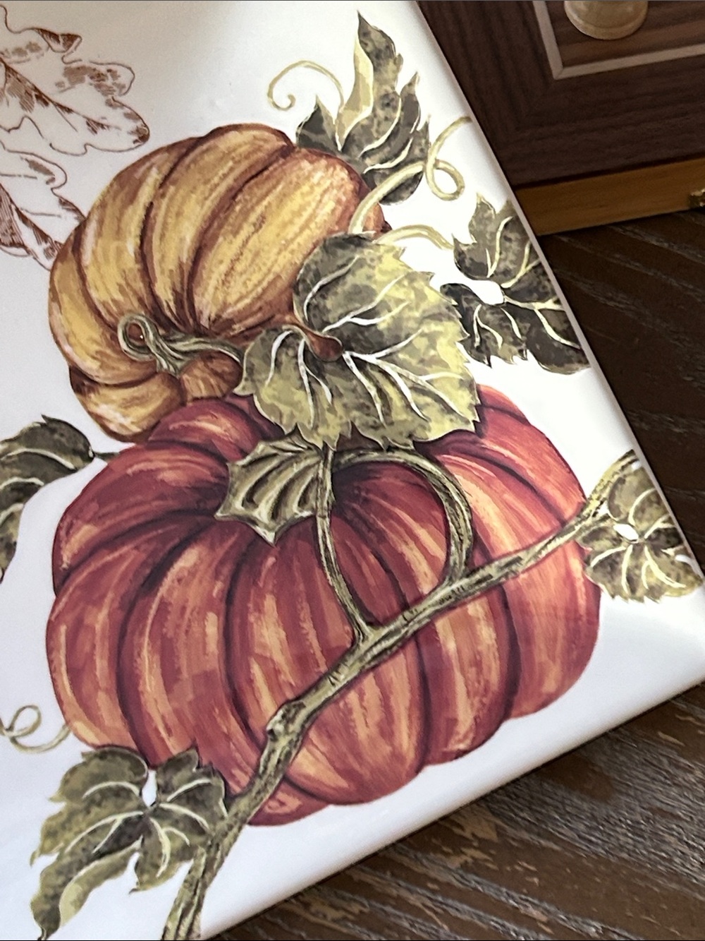 NEW! Shabby Chic Cottage Fall Autumn Harvest Pumpkin Ceramic Serving Platter - Picture 3 of 4